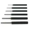 Westward Drive Pin Punch Set: 3/32 in_1/8 in_5/32 in_3/16 in_1/4 in_5/16 in Tip Dia, 6 Pieces, Steel, SAE