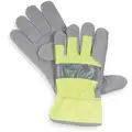 Cowhide Leather Work Gloves, Safety Cuff, High Visibility Lime, Size: L, Left and Right Hand