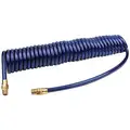 Coiled Air Hose: 3/8 in Hose Inside Dia., Blue, Brass x Brass, 3/8 in x 3/8 in Fitting Size