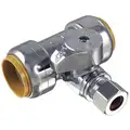 Tee Stop Valve: Tee Stop Body, 3/4 in Inlet Size, 1/4 in Outlet Size, Compression Outlet