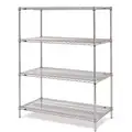 Starter Wire Shelving Unit, 48"W x 24"D x 74"H, 4 Shelves, Chrome Plated Finish, Silver