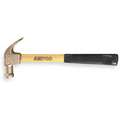 Ampco Curved Claw Hammer: Aluminum Bronze, Ribbed Grip, Fiberglass Handle, 1 lb Head Wt, 14 in Overall Lg
