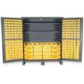 Bin Cabinet: 72 in x 24 in 84 in, 3 Shelves, 212 Bins, Yellow, Deep Box, 14 ga Panel