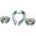 Wire Rope Clip and Thimble Kit, U-Bolt, Steel, 1/8" For Wire Rope Dia., 3-1/4" Rope Turn Back