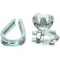 Wire Rope Clip and Thimble Kit, U-Bolt, Steel, 3/16" For Wire Rope Dia., 3-3/4" Rope Turn Back
