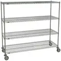 Mobile Wire Shelving Unit, 72"W x 24"D x 67-7/8"H, 4 Shelves, Chrome Plated Finish, Silver
