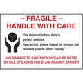 Shipping Labels, Fragile, with Disclaimer, Paper, Adhesive Back, 6" Width, 4" Height, PK 500