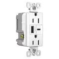 Legrand USB Charger Receptacle: Duplex, 5-15R, 15 A, 125V AC, White, 2 USB Ports, A/C USB Connection Type