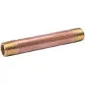 Nipple: Red Brass, 1/2 in Nominal Pipe Size, 6 in Overall Lg, Threaded on Both Ends, Schedule 80