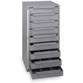 Gray Storage Cabinet, Steel, 12-5/8" Width, 12-1/8" Depth, Number of Drawers: 9