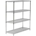 Starter Wire Shelving Unit, 48"W x 24"D x 54"H, 4 Shelves, Chrome Plated Finish, Silver