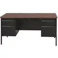 Hirsh Office Desk: Pedestal Desks Series, 60 in Overall Wd, 29 1/2 in, 30 in Overall Dp, Walnut Top