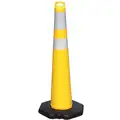 Traffic Cone: Grabber Top, 2 Reflective Stripes, (1) 4 in/(1) 6 in, 42 in Ht, Yellow, Engineer