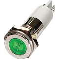 Flat Indicator Light: Green, Male .110 Connector, LED, 12V DC, Plastic (ABS)/Brass Plated Chrome/LED