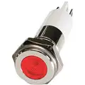 Flat Indicator Light: Red, Male .110 Connector, LED, 12V DC, LED/Brass Plated Chrome/Plastic (ABS)