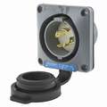 Hubbell Wiring Device-Kellems Gray Watertight Flanged Locking Inlet, 30 Amps, 250 VAC Voltage, NEMA Configuration: L15-30P