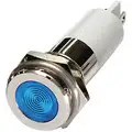 Flat Indicator Light: Blue, Male .110 Connector, LED, 24V DC, LED/Plastic (ABS)/Brass Plated Chrome