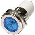 Flat Indicator Light: Blue, Male .110 Connector, LED, 24V DC, Plastic (ABS)/LED/Brass Plated Chrome