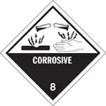 J.J. Keller DOT Container Label: Corrosive 8, 4 in Label Wd, 4 in Label Ht, Paper, Class 8 (Corrosive), 500 PK