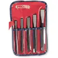 Cold Chisel Set: Steel, 5/16 in_3/8 in_7/16 in_1/2 in_5/8 in Blade Wd, Plain Grip
