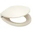 Toilet Seat: Beige, Plastic, Slow Close Hinge, 3 in Seat Ht, 16 1/2 in Bolt to Seat Front, Closed