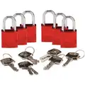 Brady Red Lockout Padlock, Alike Key Type, Aluminum Body Material, 6 PK