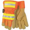 Pigskin Leather Work Gloves, Safety Cuff, Gold, HiVis Orange and Yellow, Size: XL, Left and Right Ha