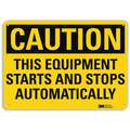 Recycled Aluminum Equipment Automatic Start Sign with Caution Header, 7" H x 10" W