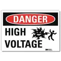 Lyle Danger Sign: Reflective Sheeting, Adhesive Sign Mounting, 5 in x 7 in Nominal Sign Size, High Volt