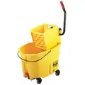 Rubbermaid Mop Bucket and Wringer: 8 3/4 gal Capacity, Yellow, Side Press