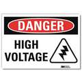 Lyle Danger Sign: Reflective Sheeting, Adhesive Sign Mounting, 7 in x 10 in Nominal Sign Size, High Volt