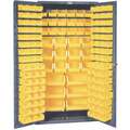 Bin Cabinet: 36" x 24" 72", 0 Shelves, 132 Bins, Yellow, Flush, 14 ga Panel, Gray