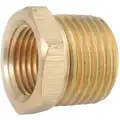 Hex Bushing: Brass, 1/4 in x 1/8 in Fitting Pipe Size, Male NPT x Female NPT, 3/4 in Overall Lg