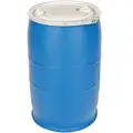 Skolnik Transport Drum: Polyethylene, 30 gal, Lever Lock Ring, Blue / White, 2 Bung Holes