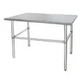 Fixed Height Work Table, Stainless Steel, 30" Depth, 34 1/2" Height, 72" Width, 600 lb Load Cap