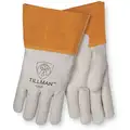 Tillman Welding Gloves: Straight Thumb, Straight Cuff, Premium, White Cowhide, 1350, MIG, 1 PR