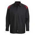 Dickies Long Sleeve Shirt: Men's, XL, Black/Red, Long, 35% Cotton/65% Polyester Material, Buttons