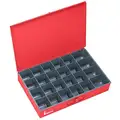 Red Steel Parts Drawer, 24 Fixed Compartments, 3" x 18" x 12"