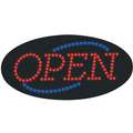 Facility Traffic Sign, Open, Sign Header No Header, Plastic, 10" x 19", Oval, English