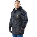 Insulated Jacket, Nylon, Navy, Zipper and Snap Closure Type, L, Men's
