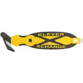 Klever X-Change Hook-Style Safety Cutter: 7 in Overall L, Oval Handle, Rubberized, Steel, Yellow