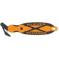 Klever X-Change Hook-Style Safety Cutter: 7 in Overall L, Oval Handle, Rubberized, Steel, Orange