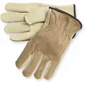 Cowhide Drivers Gloves, Shirred Wrist Cuff, Tan, Size: M, Left and Right Hand