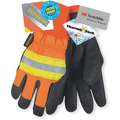 Pigskin Leather Work Gloves, Knit Wrist Cuff, Black Palm, HiVis Orange and Yellow Back, Size: XL, Le