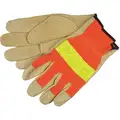 MCR Safety Pigskin Leather Work Gloves, Slip-On Cuff, Hi-Visibility Orange/Tan, Size: L, Left and Right Hand