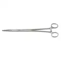Hemostat Plier: 4-1/4" Jaw Lg, 1/8" Jaw Wd, 2-3/4" Max Jaw Opening, 10"Overall Lg, Straight
