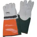 Electrical Glove Protector, White/Orange/Green, Goatskin Leather, 15" Length