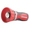 Gilmour Water Nozzle: 250 psi Max. Pressure, Adj, 3/4 in GHT, Metal, Gray/Red