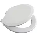 Toilet Seat: White, Plastic, External Check Hinge, 1 3/4 in Seat Ht, 16 1/4 in Bolt to Seat Front
