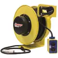 Extension Cord Reel, Spring Retraction, 125VAC, Quad Box Receptacle, 100 ft., Yellow Reel Color